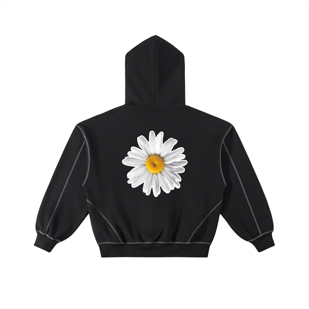 Contrast-Stitched Boxy Fleece Zip Hoodie
