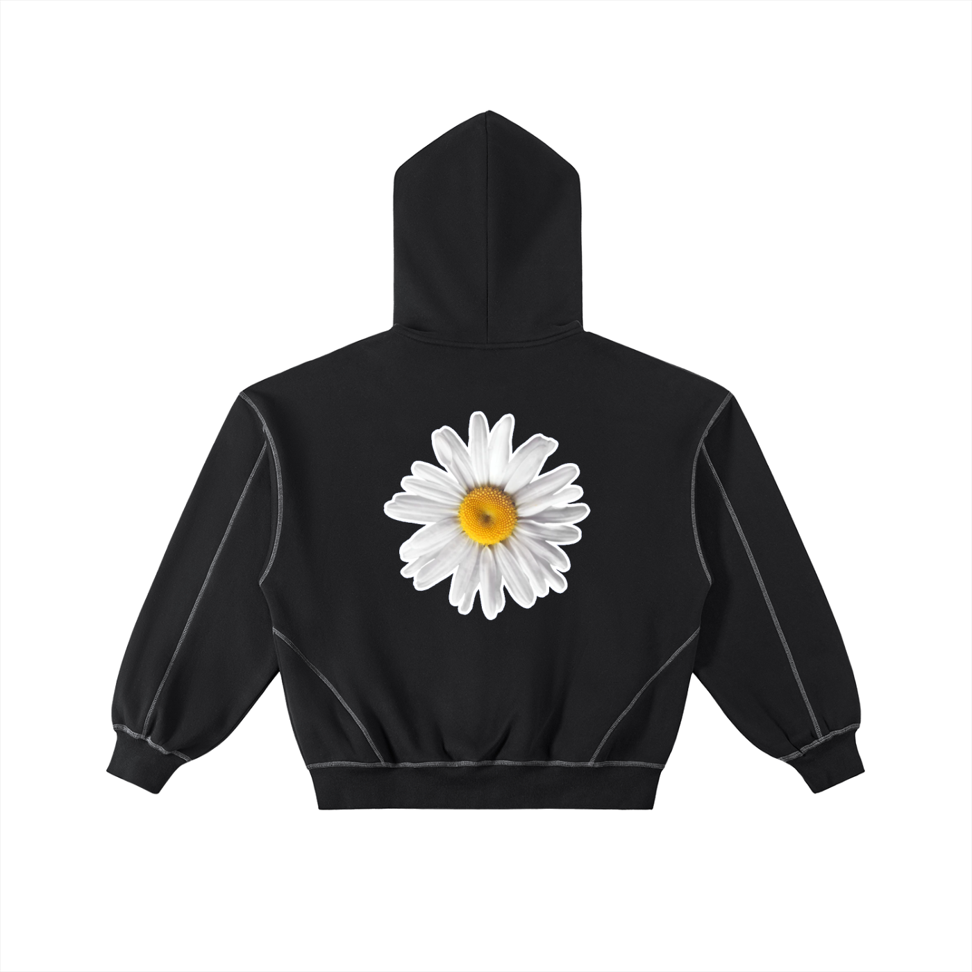 Contrast-Stitched Boxy Fleece Zip Hoodie