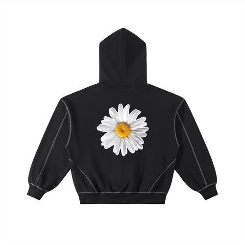 Contrast-Stitched Boxy Fleece Zip Hoodie