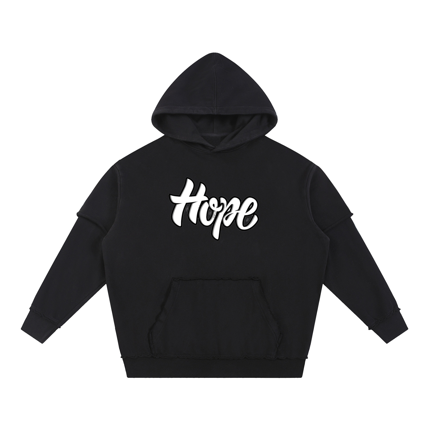 Snow Washed Raw Edge Double Layered Hoodie