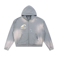 Sun Fade Frayed Raw Edge Fleece Zip Hoodie
