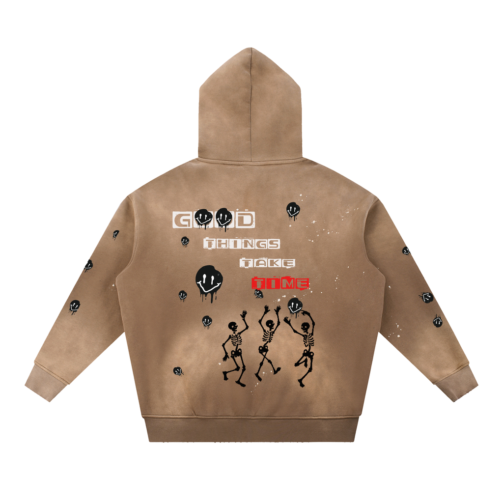 Vintage Washed Frayed Fleece Hoodie