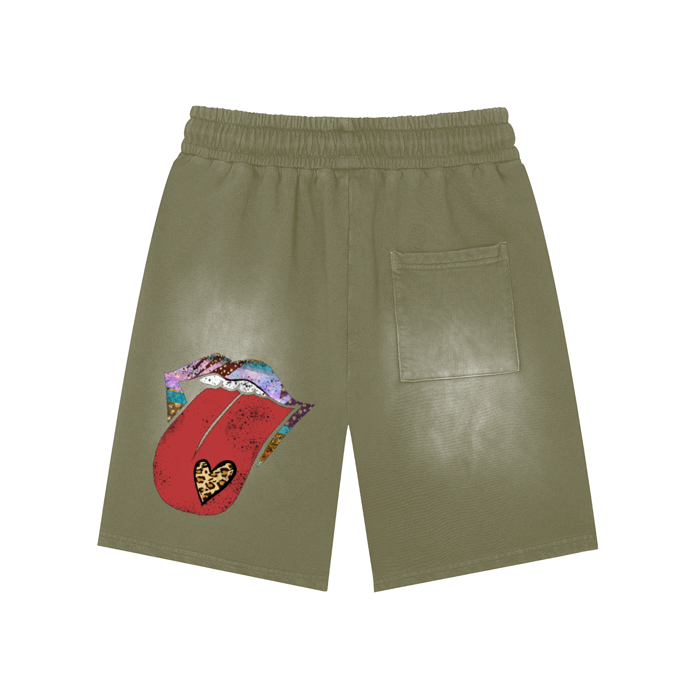 Rectangle Patch Monkey Washed Shorts