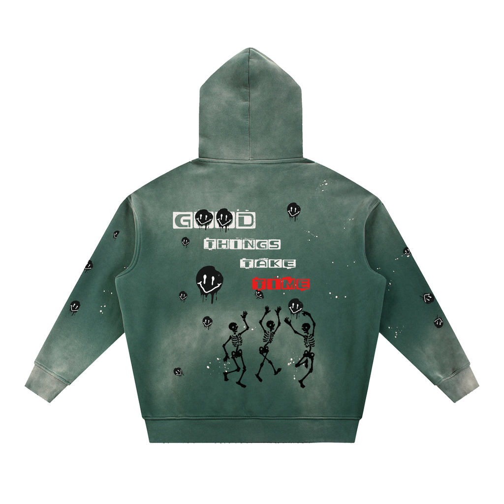 Vintage Washed Frayed Fleece Hoodie
