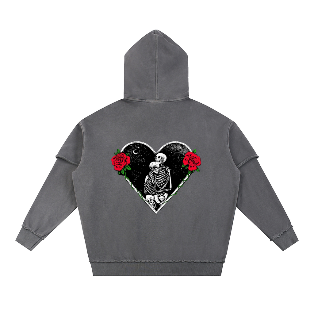 Snow Washed Raw Edge Double Layered Hoodie
