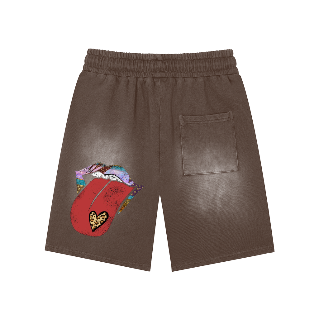 Rectangle Patch Monkey Washed Shorts
