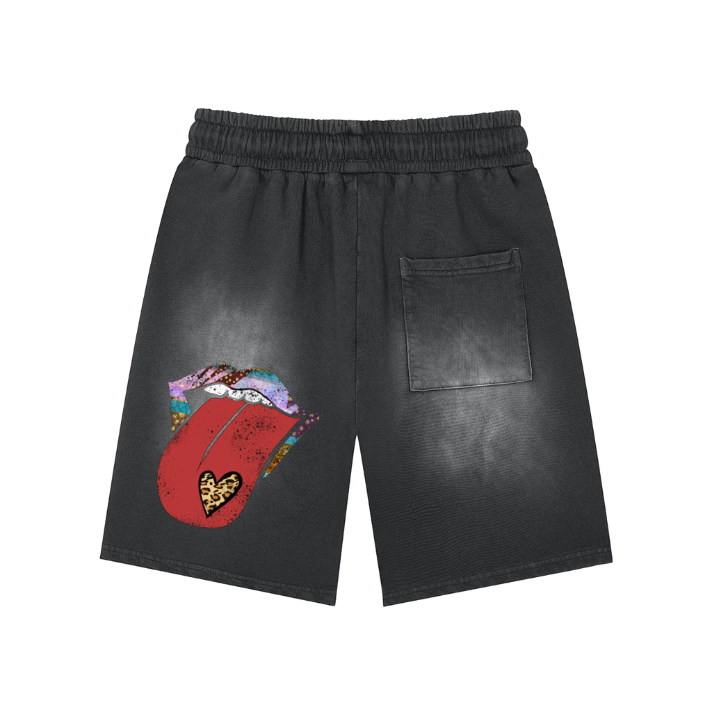 Rectangle Patch Monkey Washed Shorts