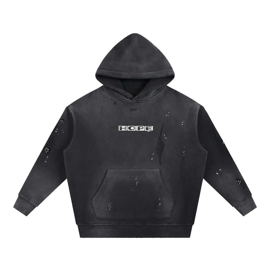 Vintage Washed Frayed Fleece Hoodie