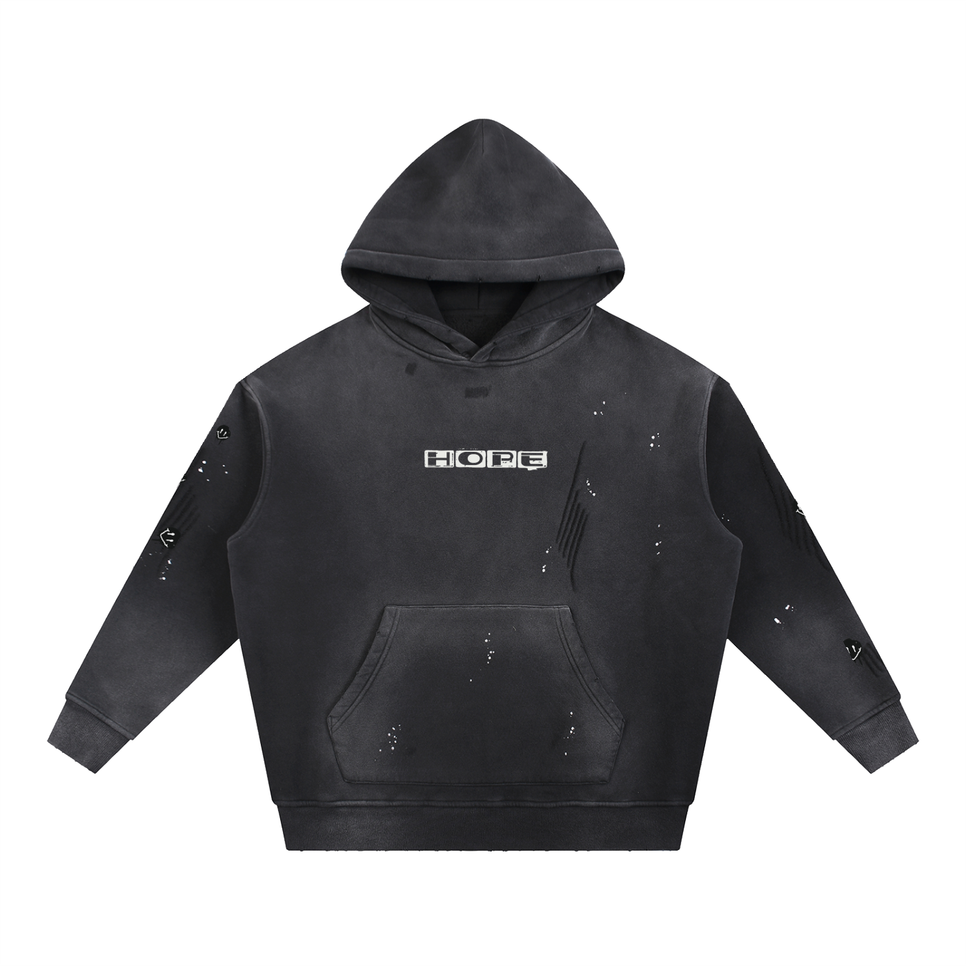 Vintage Washed Frayed Fleece Hoodie