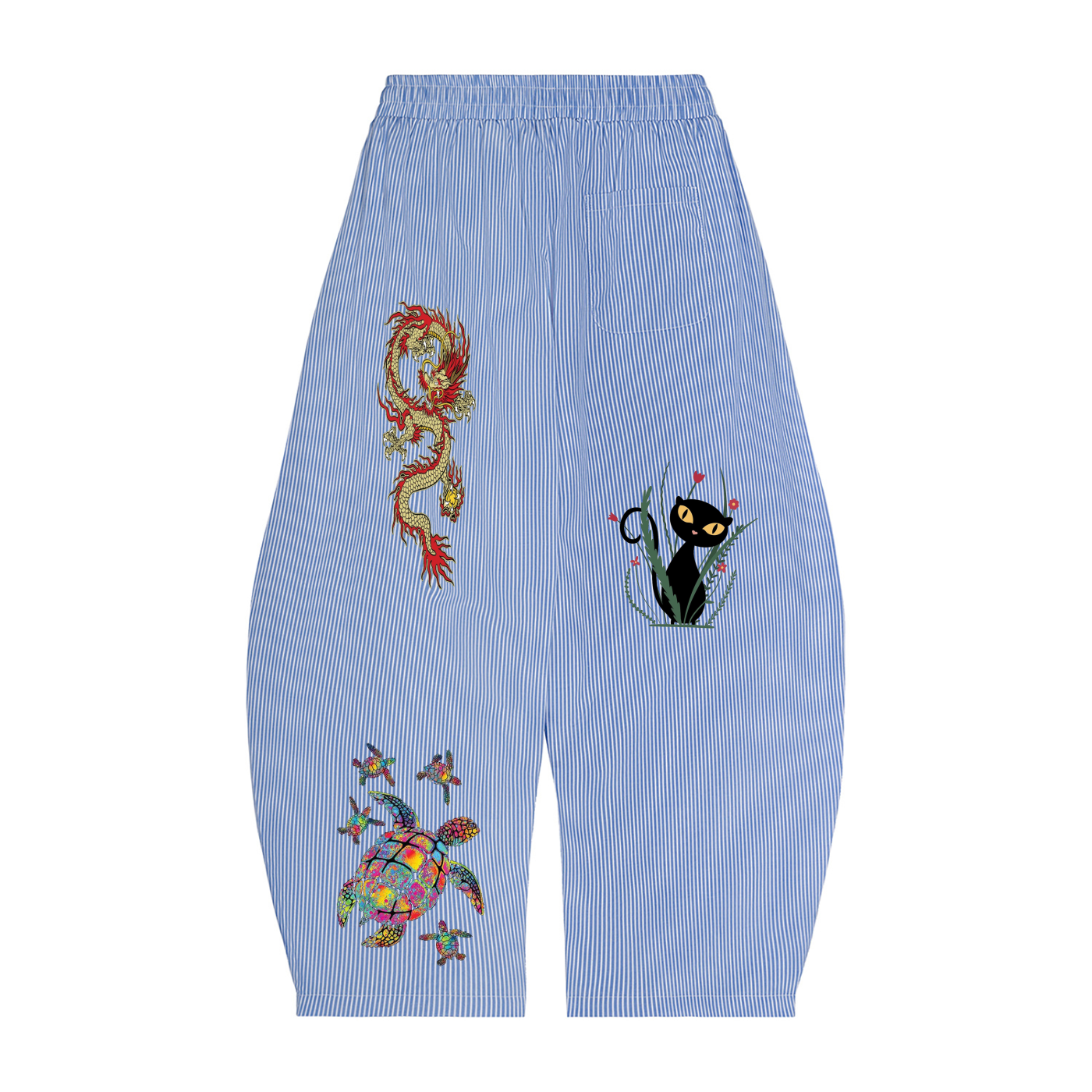 Vertical Stripe Drawstring Barrel Pants