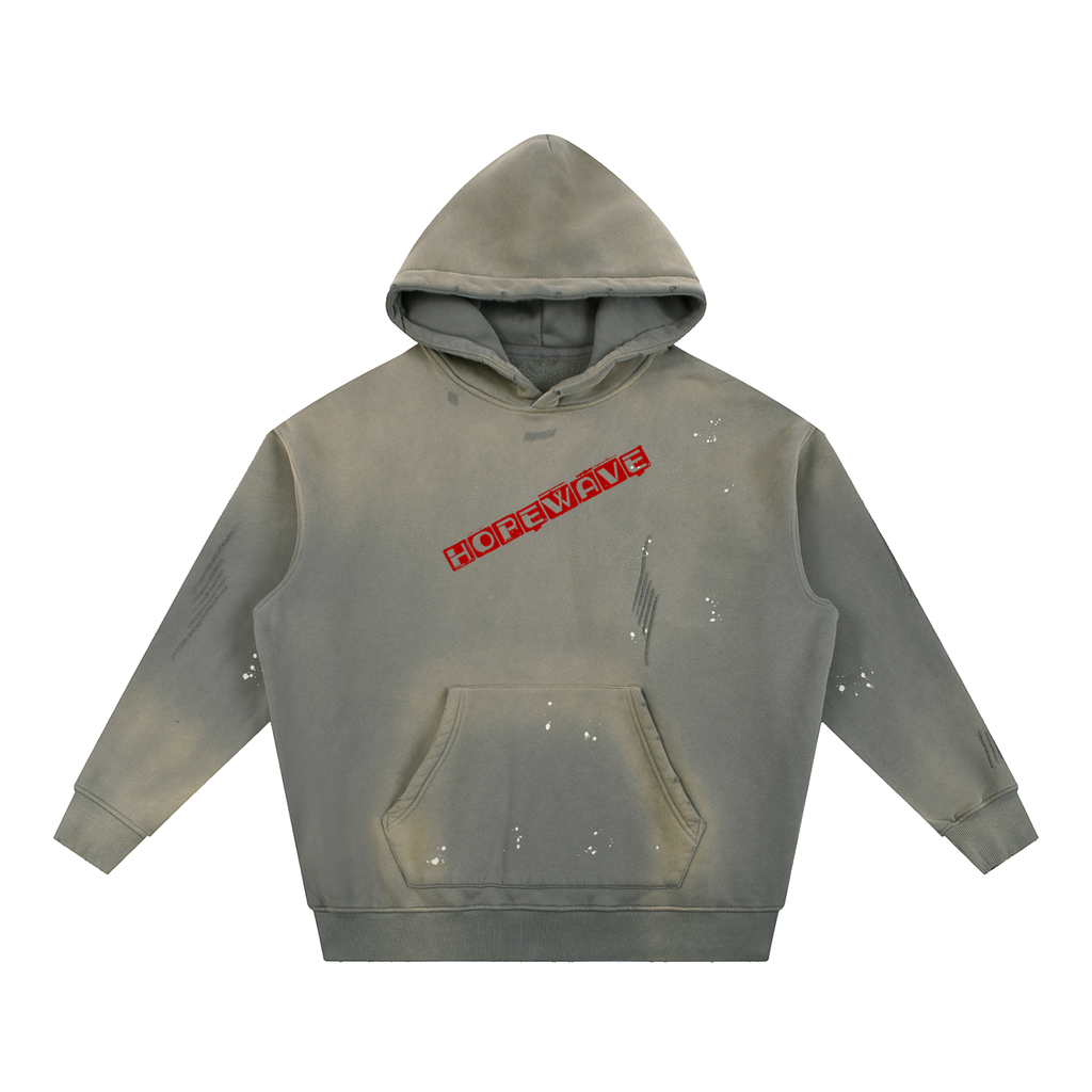 Vintage Washed Frayed Fleece Hoodie