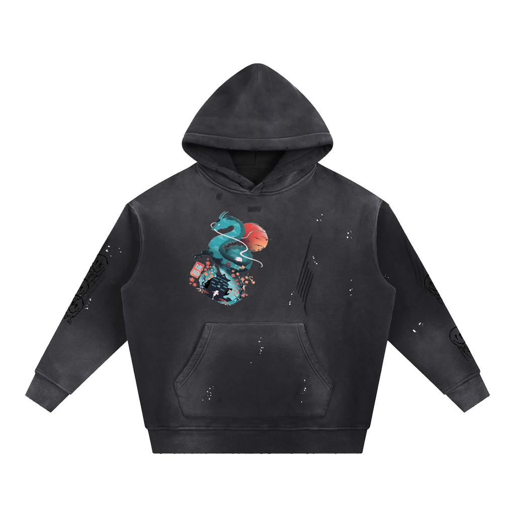 Vintage Washed Frayed Fleece Hoodie
