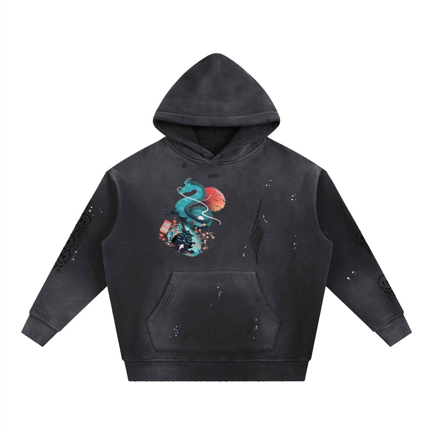 Vintage Washed Frayed Fleece Hoodie