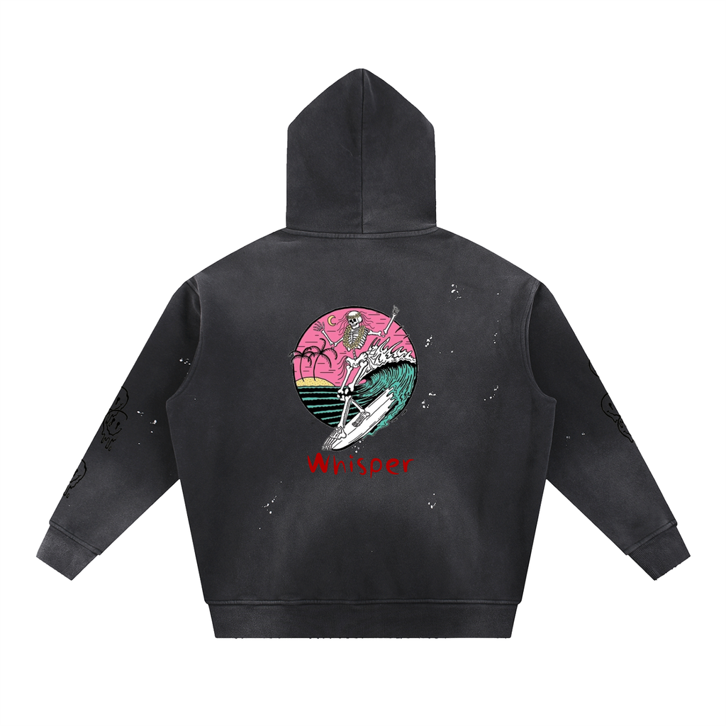 Vintage Washed Frayed Fleece Hoodie