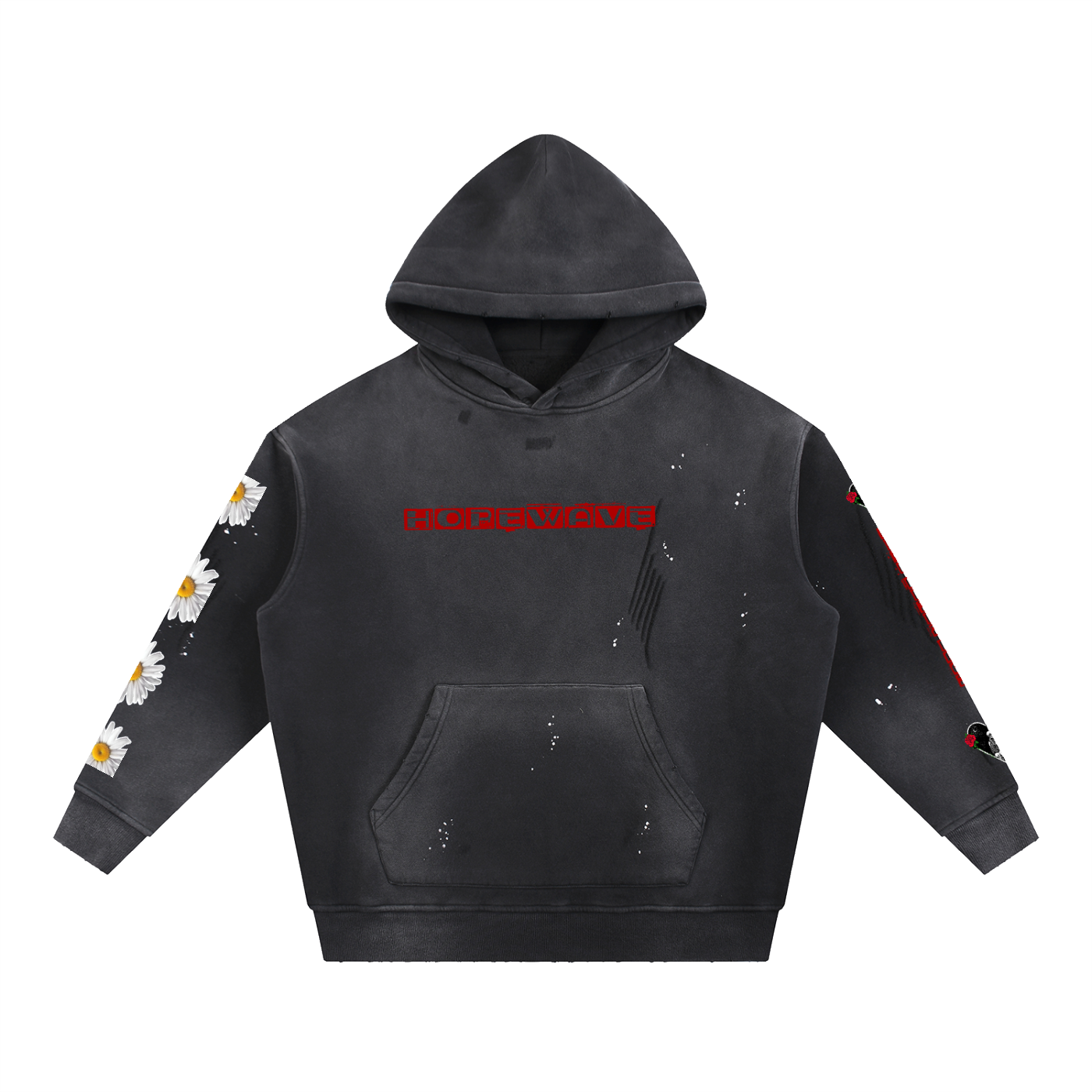 Vintage Washed Frayed Fleece Hoodie