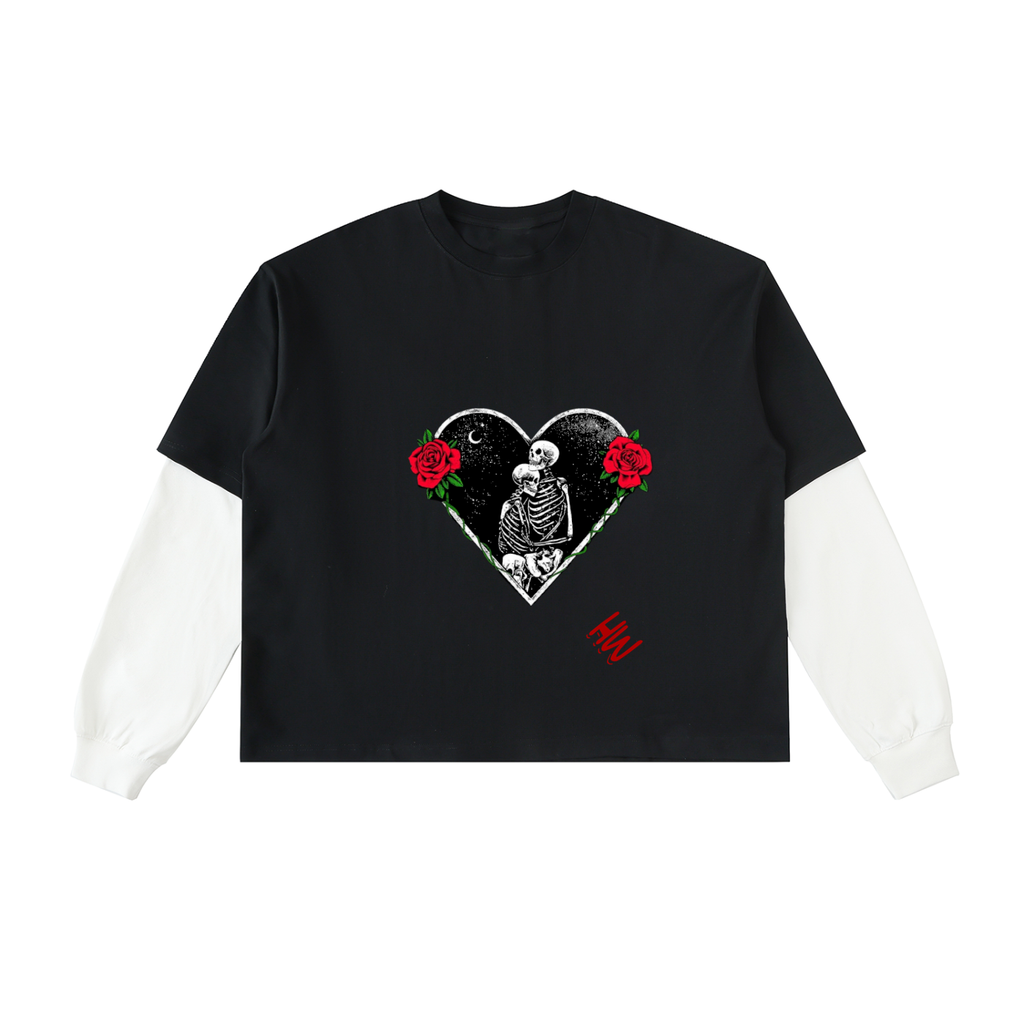 Layered Contrast Sleeve Cotton T-Shirt