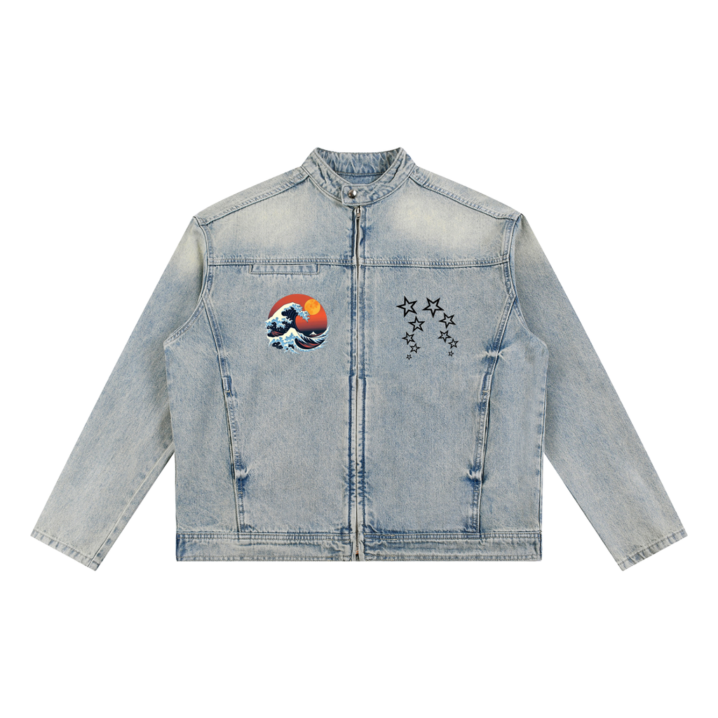 Vintage Wash Zip Denim Jacket