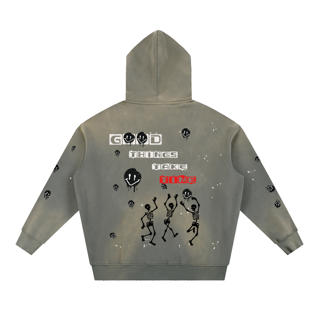 Vintage Washed Frayed Fleece Hoodie