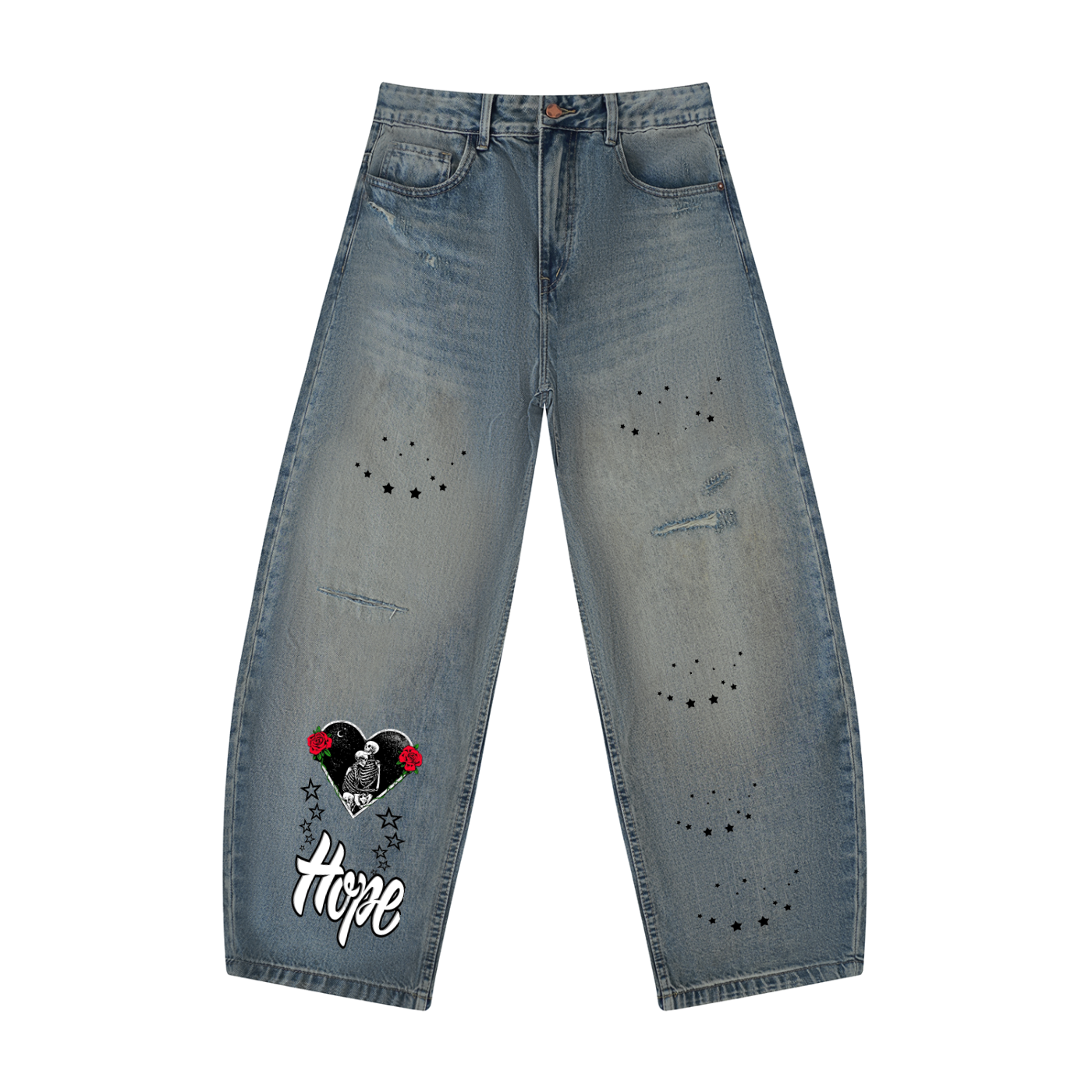 Men's Distressed Barrel Leg Jeans