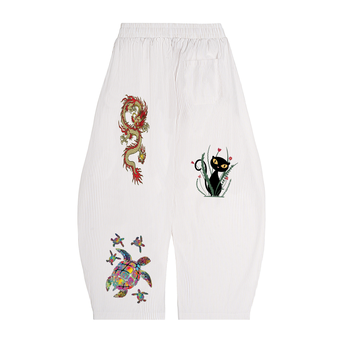 Vertical Stripe Drawstring Barrel Pants