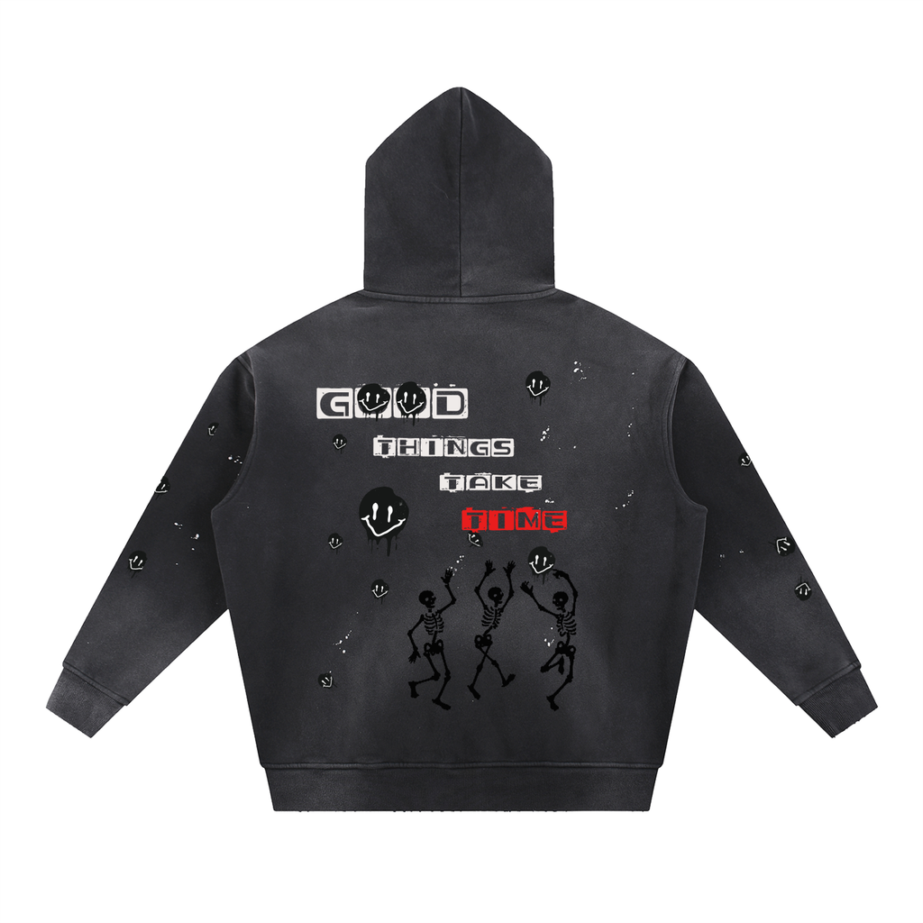 Vintage Washed Frayed Fleece Hoodie